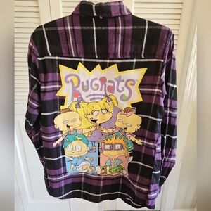 Nickelodeon Rugrats Flannel Shirt Size Small Tommy Chuckie Plaid Button Up...